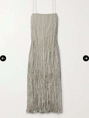 Toteme Strapless Crinkled Maxi Dress in Light Gray